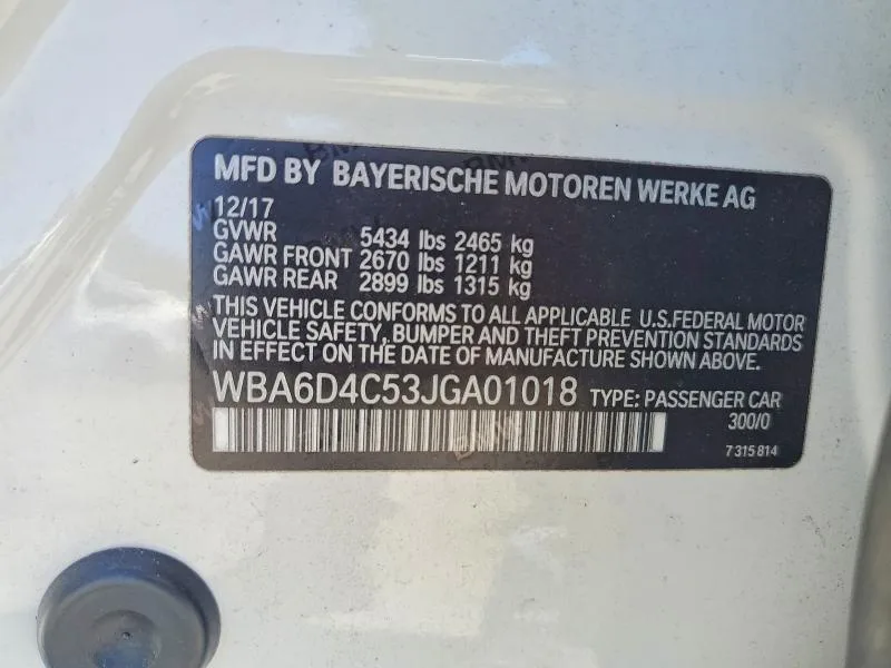 WBA6D4C53JGA01018 — 2018 BMW 650 photo 12