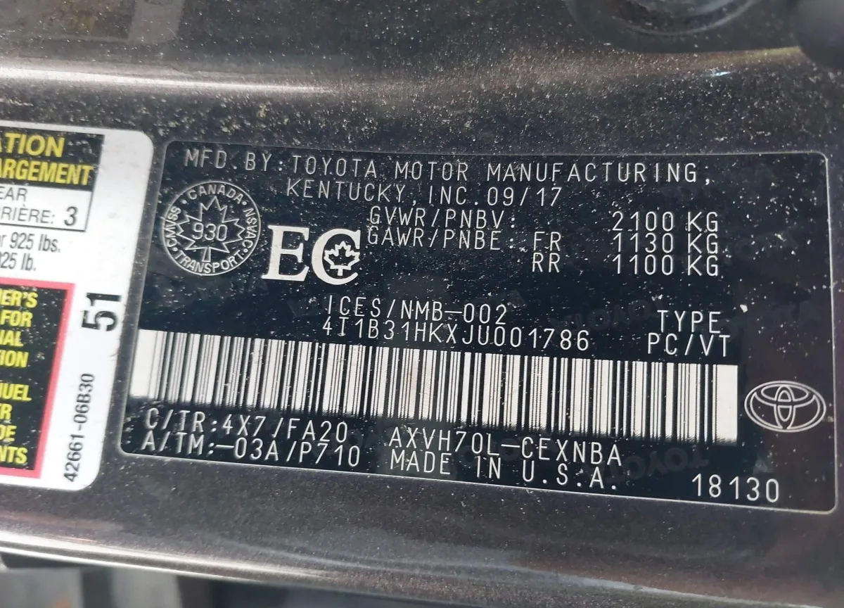 4T1B31HKXJU001786 — 2018 TOYOTA Camry photo 13