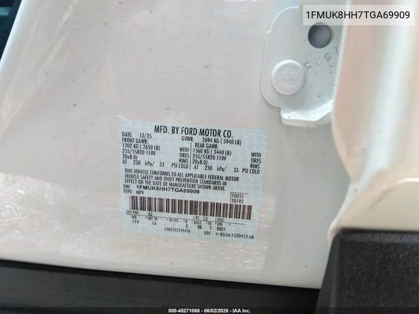 Photo 10 of vehicle VIN 1FMUK8HH7TGA69909
