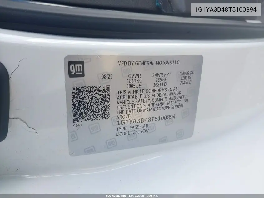 Photo 10 of vehicle VIN 1G1YA3D48T5100894