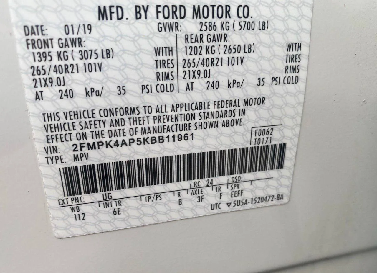 2FMPK4AP5KBB11961 — 2019 FORD Edge