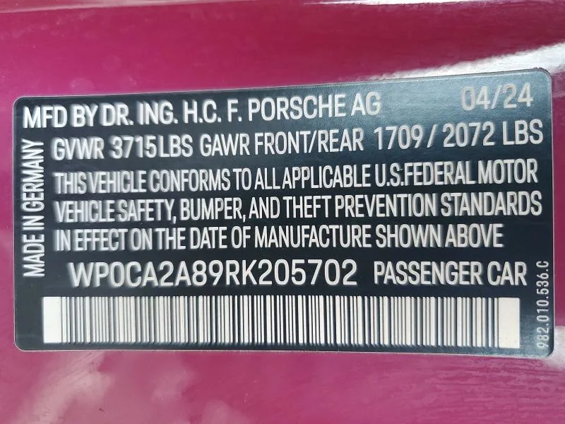 WP0CA2A89RK205702 — 2024 PORSCHE BOXSTER photo 12