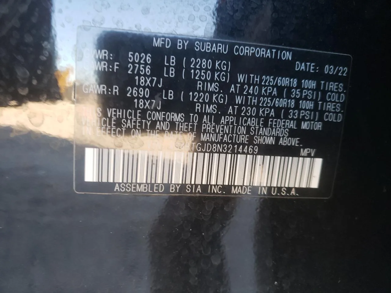 4S4BTGJD8N3214469 — 2022 SUBARU Outback photo 7